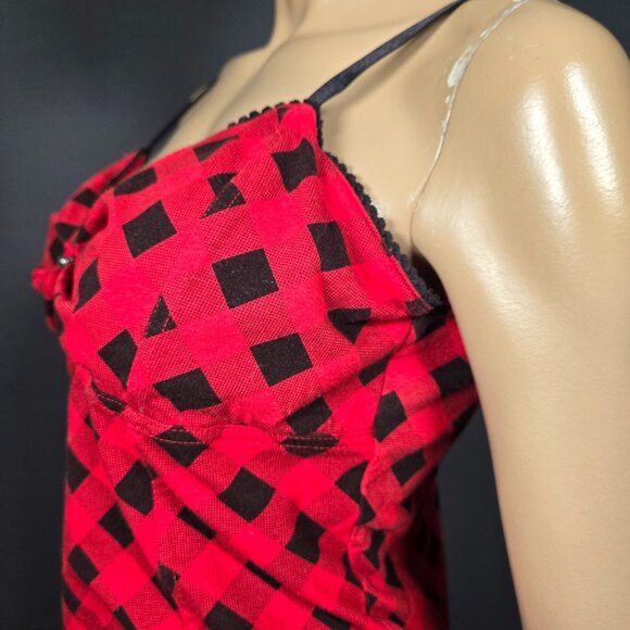 Y2K Red Black Plaid Tank Top Size L Punk Emo Grunge 2000s - Picture 7 of 10